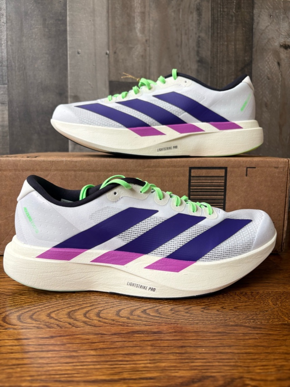 Adidas Adizero Evo SL 'White Collegiate Purple Lime Burst' Shoes JS4495 Sz 11